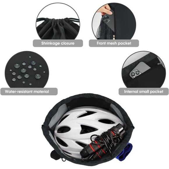 Drawstring Backpack Gym Sackpack with Mesh Pockets Water Resistant String Bag - Picture 3 of 7